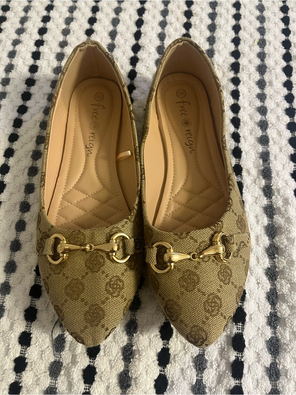 Free People Metallic Gold Jacquard Pointed Loafers